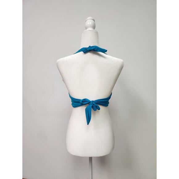 Carmen Marc Valvo Women's Ring Front Halter Bikini Top Turquoise Large - Picture 4 of 8